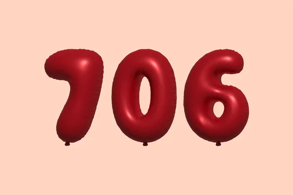706 Nummer Ballong Tillverkad Realistiska Metalliska Luft Ballong Rendering Red — Stock vektor