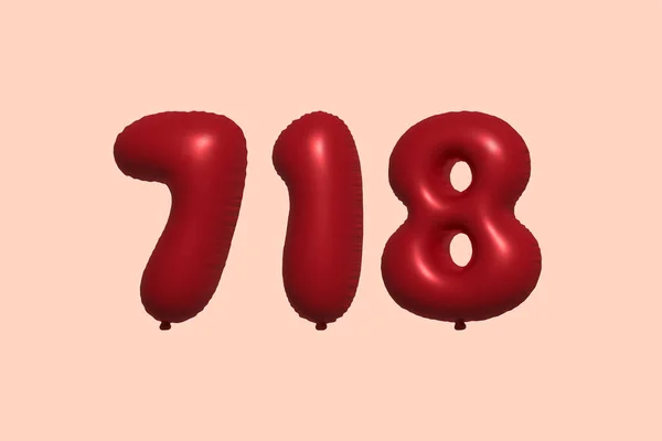 718 Zahlenballon Aus Realistischem Metallluftballon Rendering Red Helium Luftballons Zum — Stockvektor