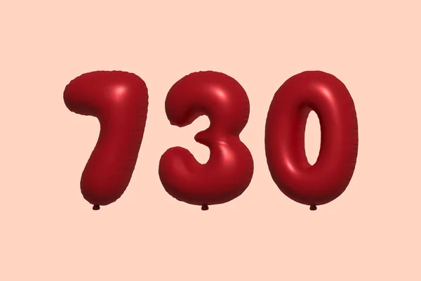 730 Číslo Balón Realistického Kovového Vzduchového Balónu Rendering Červené Helium — Stockový vektor