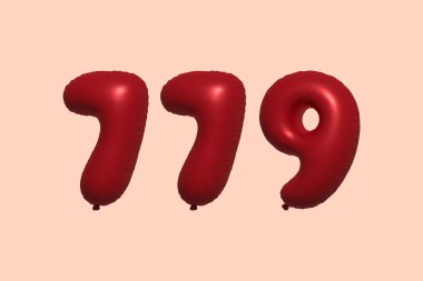 779 numaralı balon gerçekçi metalik hava balonundan yapılmış 3D görüntüleme. Satılık parti dekorasyonu için 3 boyutlu kırmızı helyum balonları, kutlama yıldönümü, düğün tatili. Vektör illüstrasyonu