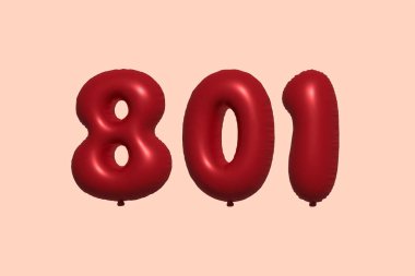 Gerçekçi metalik hava balonu 3D görüntülemesinden yapılmış 801 3d numaralı balon. Satılık parti dekorasyonu için 3 boyutlu kırmızı helyum balonları, kutlama yıldönümü, düğün tatili. Vektör illüstrasyonu