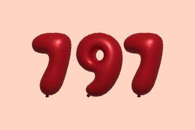 797 3d numaralı balon gerçekçi metalik hava balonu 3D görüntüleme. Satılık parti dekorasyonu için 3 boyutlu kırmızı helyum balonları, kutlama yıldönümü, düğün tatili. Vektör illüstrasyonu