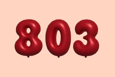 Gerçekçi metalik hava balonundan yapılmış 3D numaralı balon. Satılık parti dekorasyonu için 3 boyutlu kırmızı helyum balonları, kutlama yıldönümü, düğün tatili. Vektör illüstrasyonu