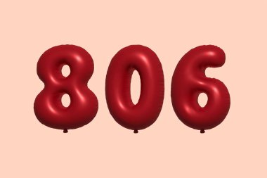 3D gerçekçi metalik hava balonundan yapılmış 806 numara balon. Satılık parti dekorasyonu için 3 boyutlu kırmızı helyum balonları, kutlama yıldönümü, düğün tatili. Vektör illüstrasyonu