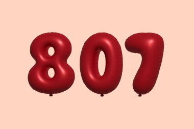 3D gerçekçi metalik hava balonundan yapılmış 807 numara balon. Satılık parti dekorasyonu için 3 boyutlu kırmızı helyum balonları, kutlama yıldönümü, düğün tatili. Vektör illüstrasyonu
