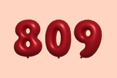 3D gerçekçi metalik hava balonundan yapılmış 809 numara balon. Satılık parti dekorasyonu için 3 boyutlu kırmızı helyum balonları, kutlama yıldönümü, düğün tatili. Vektör illüstrasyonu