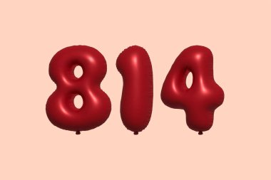 3D gerçekçi metalik hava balonundan yapılmış 814 numara balon. Satılık parti dekorasyonu için 3 boyutlu kırmızı helyum balonları, kutlama yıldönümü, düğün tatili. Vektör illüstrasyonu