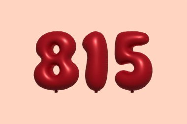 3D gerçekçi metalik hava balonundan yapılmış 815 numara balon. Satılık parti dekorasyonu için 3 boyutlu kırmızı helyum balonları, kutlama yıldönümü, düğün tatili. Vektör illüstrasyonu