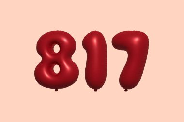 3D gerçekçi metalik hava balonundan yapılmış 817 numara balon. Satılık parti dekorasyonu için 3 boyutlu kırmızı helyum balonları, kutlama yıldönümü, düğün tatili. Vektör illüstrasyonu