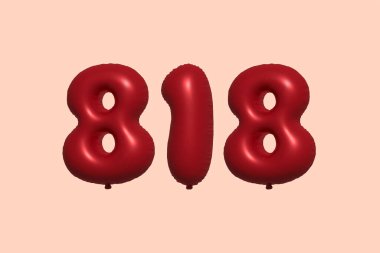 3D gerçekçi metalik hava balonundan yapılmış 818 numara balon. Satılık parti dekorasyonu için 3 boyutlu kırmızı helyum balonları, kutlama yıldönümü, düğün tatili. Vektör illüstrasyonu
