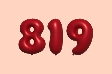 3D gerçekçi metalik hava balonundan yapılmış 8193 boyutlu balon. Satılık parti dekorasyonu için 3 boyutlu kırmızı helyum balonları, kutlama yıldönümü, düğün tatili. Vektör illüstrasyonu