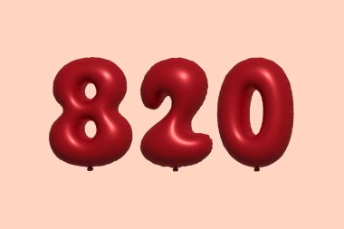 3D gerçekçi metalik hava balonundan yapılmış 820 numara balon. Satılık parti dekorasyonu için 3 boyutlu kırmızı helyum balonları, kutlama yıldönümü, düğün tatili. Vektör illüstrasyonu