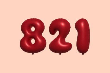 3D gerçekçi metalik hava balonundan yapılmış 823d numaralı balon. Satılık parti dekorasyonu için 3 boyutlu kırmızı helyum balonları, kutlama yıldönümü, düğün tatili. Vektör illüstrasyonu