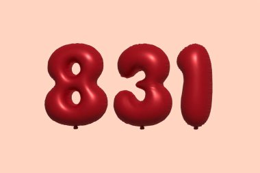 Gerçekçi metalik hava balonundan yapılmış 83D 3D numaralı balon. Satılık parti dekorasyonu için 3 boyutlu kırmızı helyum balonları, kutlama yıldönümü, düğün tatili. Vektör illüstrasyonu