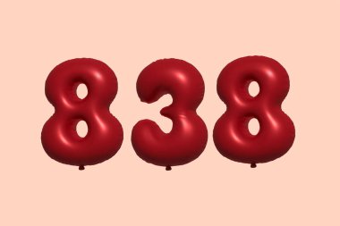 3D gerçekçi metalik hava balonundan yapılmış 838 numara balon. Satılık parti dekorasyonu için 3 boyutlu kırmızı helyum balonları, kutlama yıldönümü, düğün tatili. Vektör illüstrasyonu