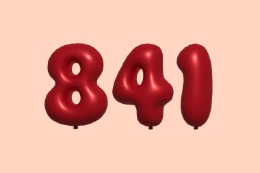 3D gerçekçi metalik hava balonundan yapılmış 843d numaralı balon. Satılık parti dekorasyonu için 3 boyutlu kırmızı helyum balonları, kutlama yıldönümü, düğün tatili. Vektör illüstrasyonu