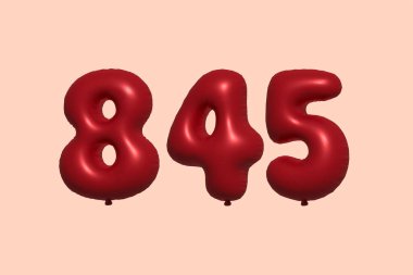 3D gerçekçi metalik hava balonundan yapılmış 845 numara balon. Satılık parti dekorasyonu için 3 boyutlu kırmızı helyum balonları, kutlama yıldönümü, düğün tatili. Vektör illüstrasyonu