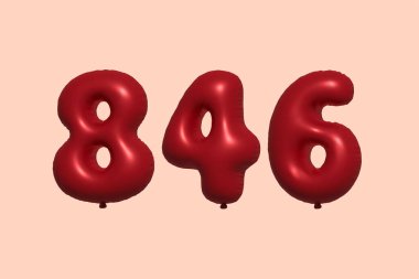 3D gerçekçi metalik hava balonundan yapılmış 846 numara balon. Satılık parti dekorasyonu için 3 boyutlu kırmızı helyum balonları, kutlama yıldönümü, düğün tatili. Vektör illüstrasyonu