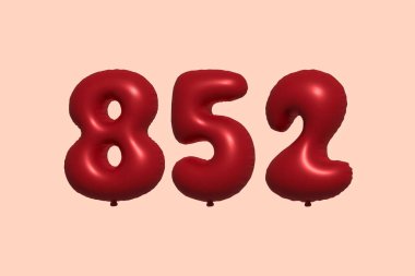3D gerçekçi metalik hava balonundan yapılmış 852 numara balon. Satılık parti dekorasyonu için 3 boyutlu kırmızı helyum balonları, kutlama yıldönümü, düğün tatili. Vektör illüstrasyonu