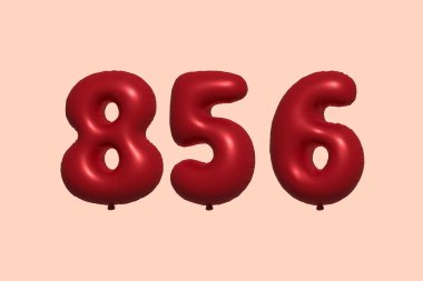 3D gerçekçi metalik hava balonundan yapılmış 856 3D numaralı balon. Satılık parti dekorasyonu için 3 boyutlu kırmızı helyum balonları, kutlama yıldönümü, düğün tatili. Vektör illüstrasyonu