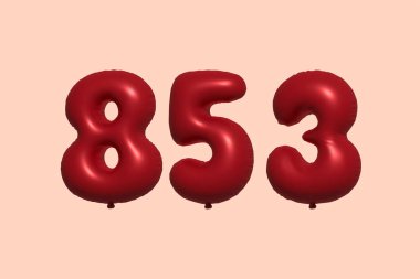 3D gerçekçi metalik hava balonundan yapılmış 853 numara balon. Satılık parti dekorasyonu için 3 boyutlu kırmızı helyum balonları, kutlama yıldönümü, düğün tatili. Vektör illüstrasyonu