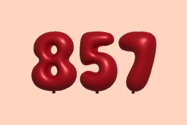 3D gerçekçi metalik hava balonundan yapılmış 857 numara balon. Satılık parti dekorasyonu için 3 boyutlu kırmızı helyum balonları, kutlama yıldönümü, düğün tatili. Vektör illüstrasyonu