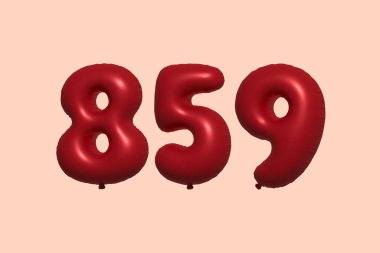 3D gerçekçi metalik hava balonundan yapılmış 859 numara balon. Satılık parti dekorasyonu için 3 boyutlu kırmızı helyum balonları, kutlama yıldönümü, düğün tatili. Vektör illüstrasyonu