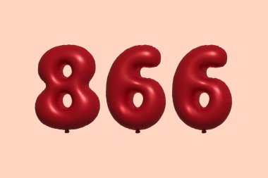 3D gerçekçi metalik hava balonundan yapılmış 866 numara balon. Satılık parti dekorasyonu için 3 boyutlu kırmızı helyum balonları, kutlama yıldönümü, düğün tatili. Vektör illüstrasyonu
