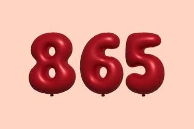 3D gerçekçi metalik hava balonundan yapılmış 865 numara balon. Satılık parti dekorasyonu için 3 boyutlu kırmızı helyum balonları, kutlama yıldönümü, düğün tatili. Vektör illüstrasyonu