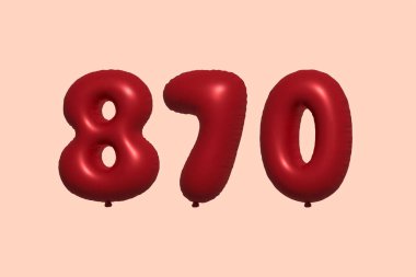 3D gerçekçi metalik hava balonundan yapılmış 870 numara balon. Satılık parti dekorasyonu için 3 boyutlu kırmızı helyum balonları, kutlama yıldönümü, düğün tatili. Vektör illüstrasyonu