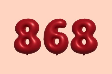 3D gerçekçi metalik hava balonundan yapılmış 868 numara balon. Satılık parti dekorasyonu için 3 boyutlu kırmızı helyum balonları, kutlama yıldönümü, düğün tatili. Vektör illüstrasyonu