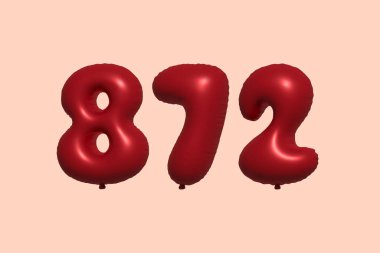 3D gerçekçi metalik hava balonundan yapılmış 872 numara balon. Satılık parti dekorasyonu için 3 boyutlu kırmızı helyum balonları, kutlama yıldönümü, düğün tatili. Vektör illüstrasyonu
