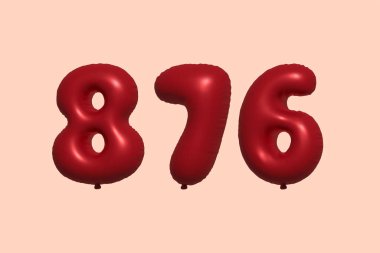 3D gerçekçi metalik hava balonundan yapılmış 876 numara balon. Satılık parti dekorasyonu için 3 boyutlu kırmızı helyum balonları, kutlama yıldönümü, düğün tatili. Vektör illüstrasyonu