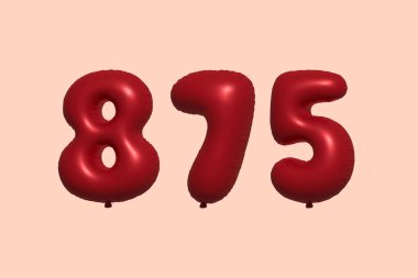 3D gerçekçi metalik hava balonundan yapılmış 875 numara balon. Satılık parti dekorasyonu için 3 boyutlu kırmızı helyum balonları, kutlama yıldönümü, düğün tatili. Vektör illüstrasyonu