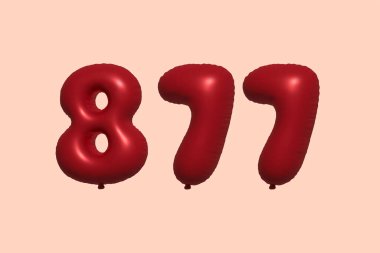 3D gerçekçi metalik hava balonundan yapılmış 877 numara balon. Satılık parti dekorasyonu için 3 boyutlu kırmızı helyum balonları, kutlama yıldönümü, düğün tatili. Vektör illüstrasyonu