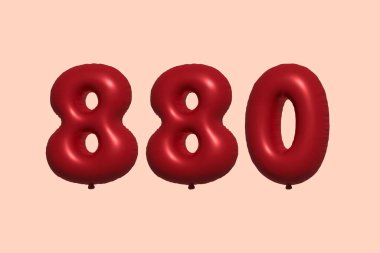 3D gerçekçi metalik hava balonundan yapılmış 880 numara balon. Satılık parti dekorasyonu için 3 boyutlu kırmızı helyum balonları, kutlama yıldönümü, düğün tatili. Vektör illüstrasyonu