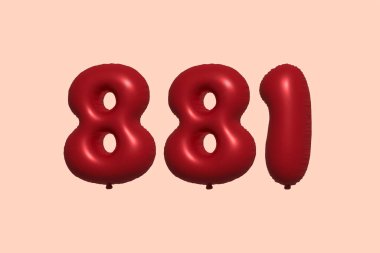 3D gerçekçi metalik hava balonundan yapılmış 883d numaralı balon. Satılık parti dekorasyonu için 3 boyutlu kırmızı helyum balonları, kutlama yıldönümü, düğün tatili. Vektör illüstrasyonu