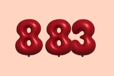 3D gerçekçi metalik hava balonundan yapılmış 882 numara balon. Satılık parti dekorasyonu için 3 boyutlu kırmızı helyum balonları, kutlama yıldönümü, düğün tatili. Vektör illüstrasyonu