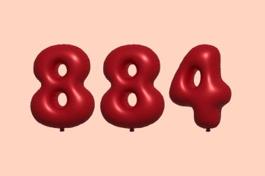 3D gerçekçi metalik hava balonundan yapılmış 884 numara balon. Satılık parti dekorasyonu için 3 boyutlu kırmızı helyum balonları, kutlama yıldönümü, düğün tatili. Vektör illüstrasyonu