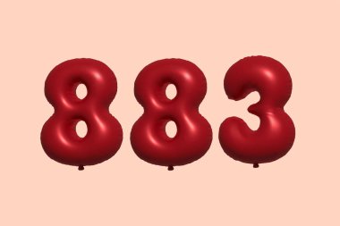 3D gerçekçi metalik hava balonundan yapılmış 883 numara balon. Satılık parti dekorasyonu için 3 boyutlu kırmızı helyum balonları, kutlama yıldönümü, düğün tatili. Vektör illüstrasyonu