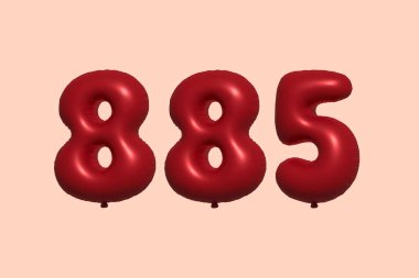 3D gerçekçi metalik hava balonundan yapılmış 885 numara balon. Satılık parti dekorasyonu için 3 boyutlu kırmızı helyum balonları, kutlama yıldönümü, düğün tatili. Vektör illüstrasyonu