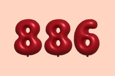 3D gerçekçi metalik hava balonundan yapılmış 886 numara balon. Satılık parti dekorasyonu için 3 boyutlu kırmızı helyum balonları, kutlama yıldönümü, düğün tatili. Vektör illüstrasyonu