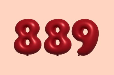 3D gerçekçi metalik hava balonundan yapılmış 889 numara balon. Satılık parti dekorasyonu için 3 boyutlu kırmızı helyum balonları, kutlama yıldönümü, düğün tatili. Vektör illüstrasyonu
