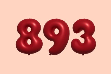 3D gerçekçi metalik hava balonundan yapılmış 893 numara balon. Satılık parti dekorasyonu için 3 boyutlu kırmızı helyum balonları, kutlama yıldönümü, düğün tatili. Vektör illüstrasyonu