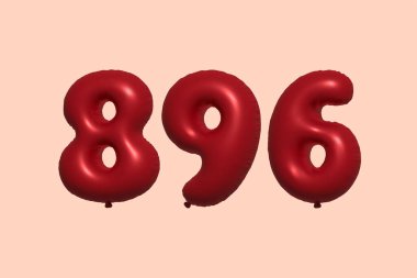 3D gerçekçi metalik hava balonundan yapılmış 896 numara balon. Satılık parti dekorasyonu için 3 boyutlu kırmızı helyum balonları, kutlama yıldönümü, düğün tatili. Vektör illüstrasyonu