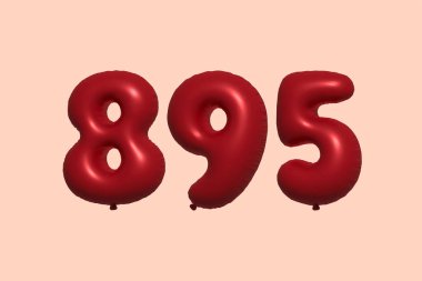 3D gerçekçi metalik hava balonundan yapılmış 895 numara balon. Satılık parti dekorasyonu için 3 boyutlu kırmızı helyum balonları, kutlama yıldönümü, düğün tatili. Vektör illüstrasyonu