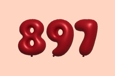 Gerçekçi metalik hava balonundan yapılmış 897 3d numaralı balon 3D. Satılık parti dekorasyonu için 3 boyutlu kırmızı helyum balonları, kutlama yıldönümü, düğün tatili. Vektör illüstrasyonu