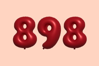 3D gerçekçi metalik hava balonundan yapılmış 898 numara balon. Satılık parti dekorasyonu için 3 boyutlu kırmızı helyum balonları, kutlama yıldönümü, düğün tatili. Vektör illüstrasyonu