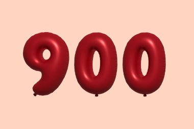3D gerçekçi metalik hava balonundan yapılmış 900 3D numaralı balon. Satılık parti dekorasyonu için 3 boyutlu kırmızı helyum balonları, kutlama yıldönümü, düğün tatili. Vektör illüstrasyonu