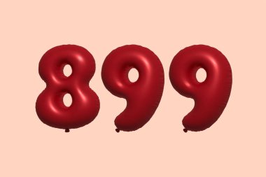 3D gerçekçi metalik hava balonundan yapılmış 899 numara balon. Satılık parti dekorasyonu için 3 boyutlu kırmızı helyum balonları, kutlama yıldönümü, düğün tatili. Vektör illüstrasyonu